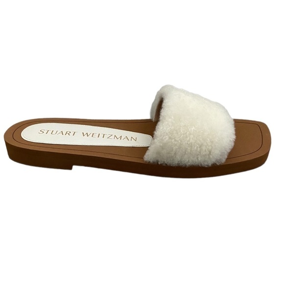 NWT Stuart Weitzman Cammy Shearling Slides White Size 6.5B US 37 EUR - Picture 3 of 8